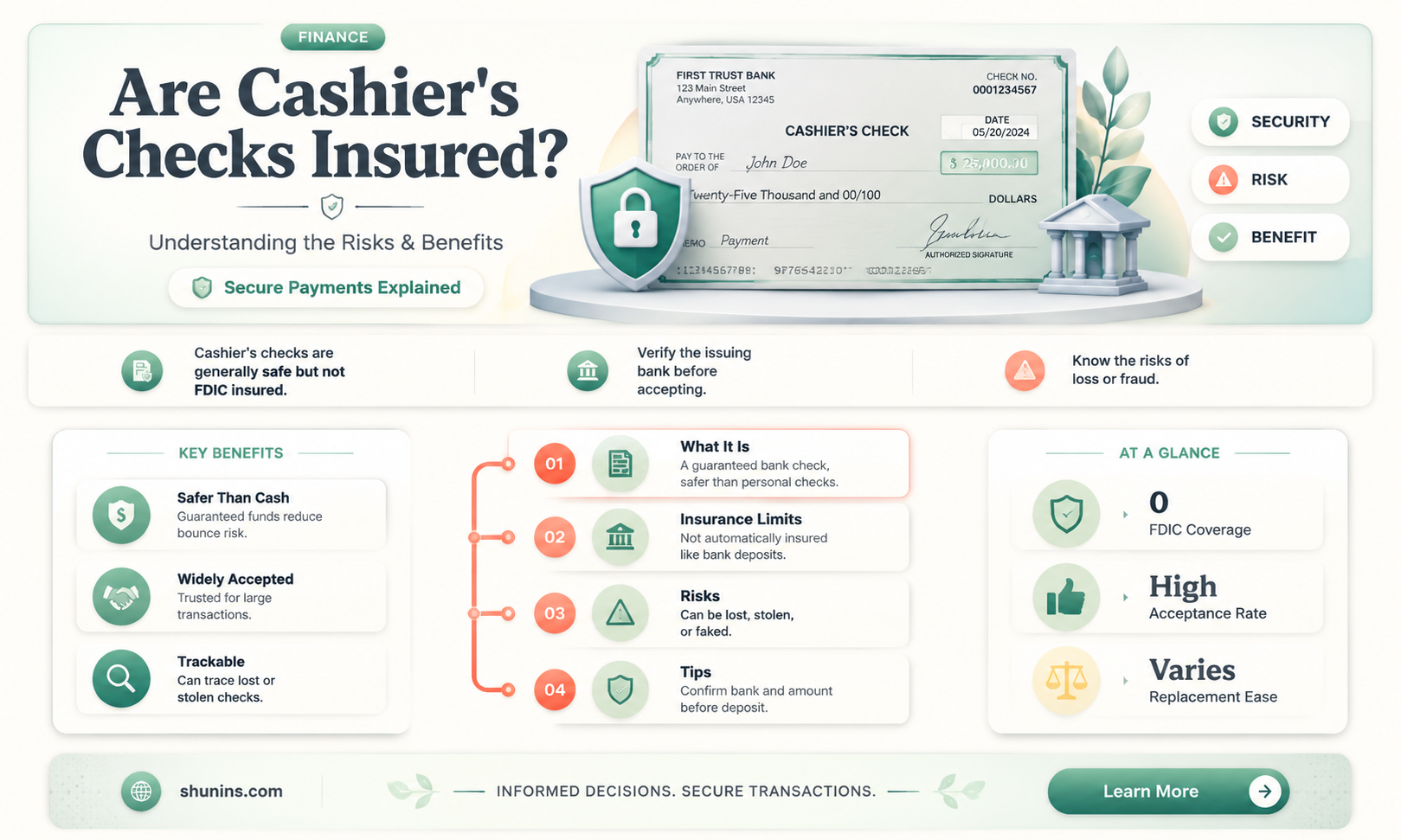 are cashiers checks insurred