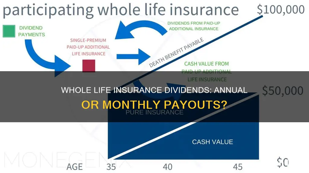 are whole life insurance dividends paid monthly or yearly