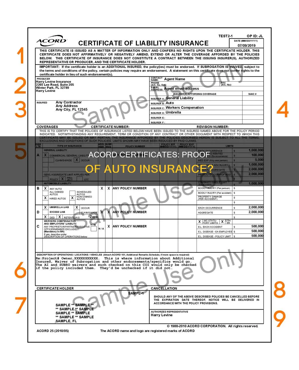 can acord certificates be used as proof of auto insurance