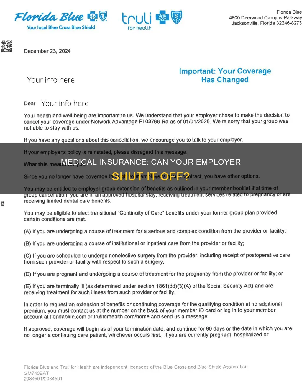can employer shutoff my medical insurance