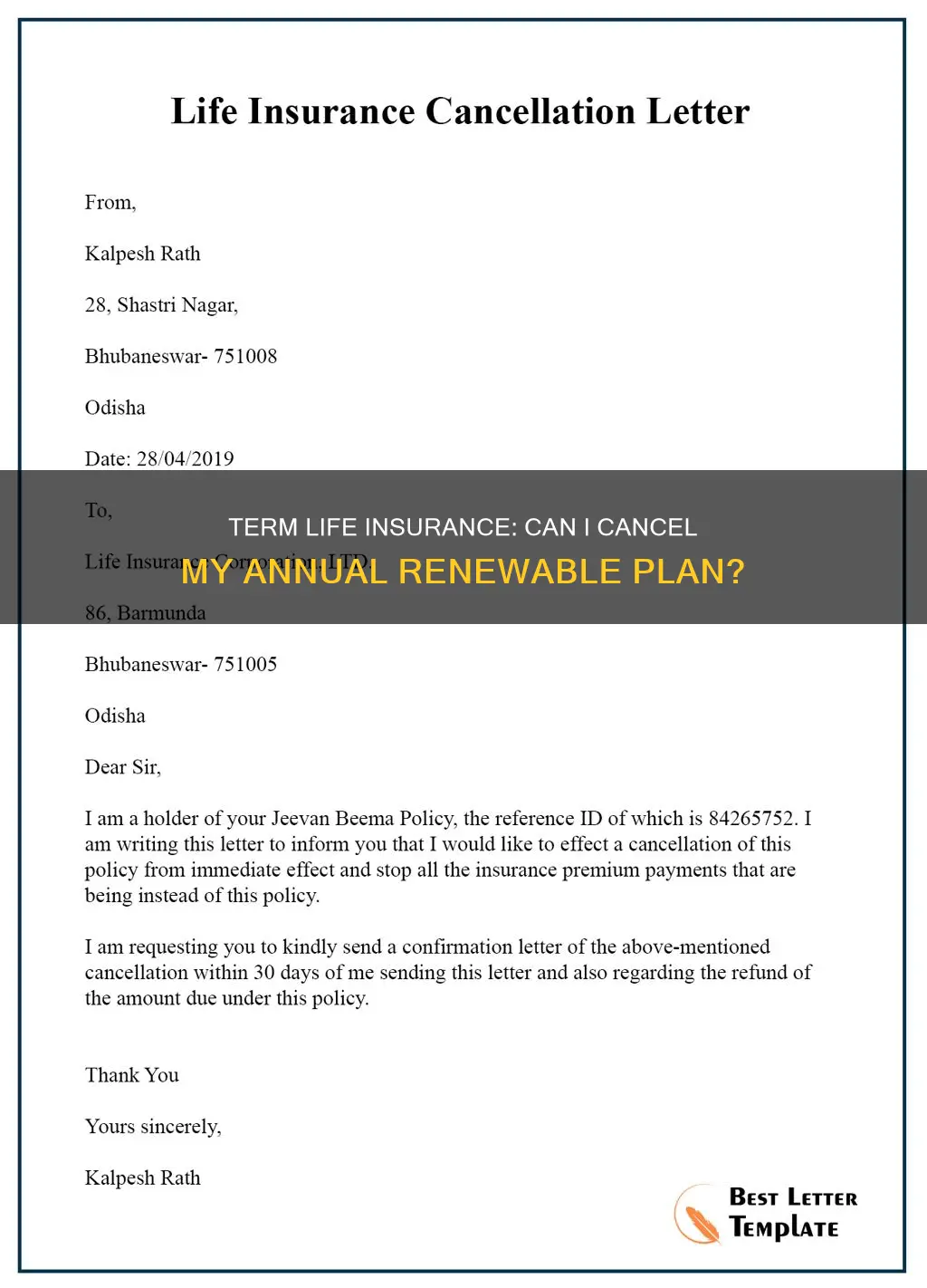 can I cancel annual renewable term life insurance