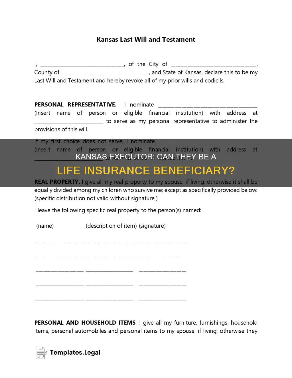 can kansas executor be life insurance beneficiary