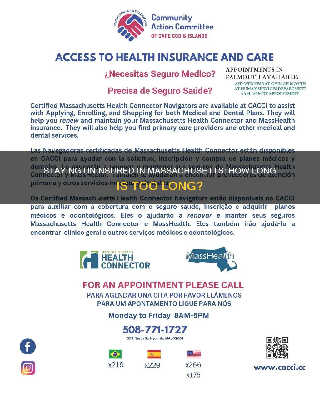 can you go 2 mos in Massachusetts without medical insurance