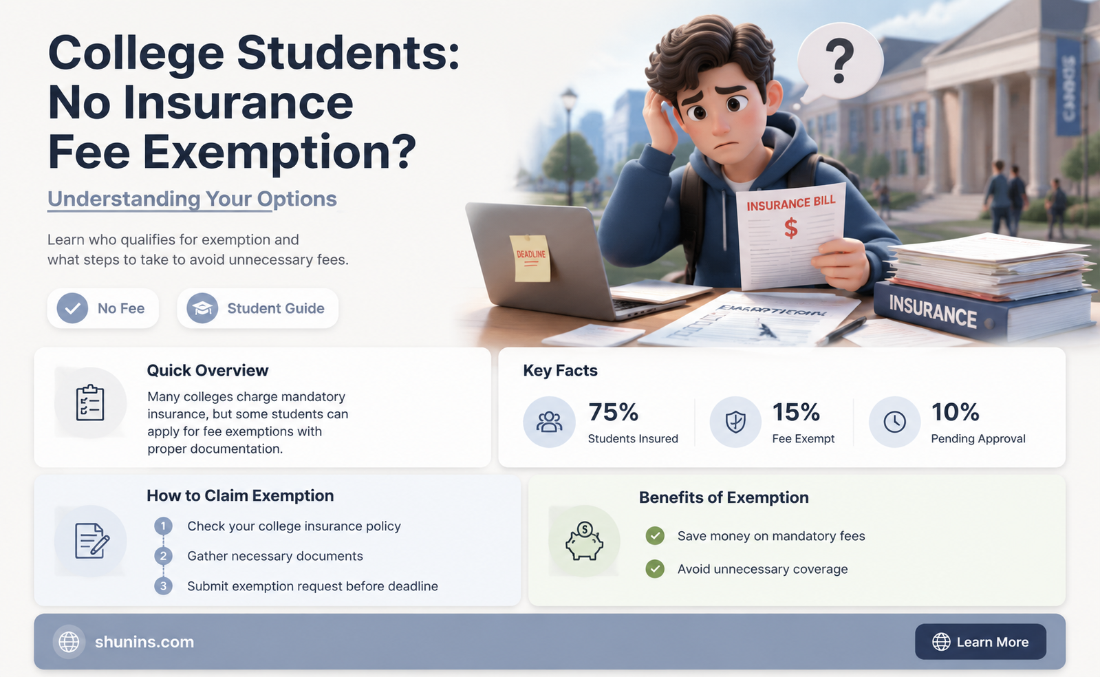 are college students exempt from no insurance fee