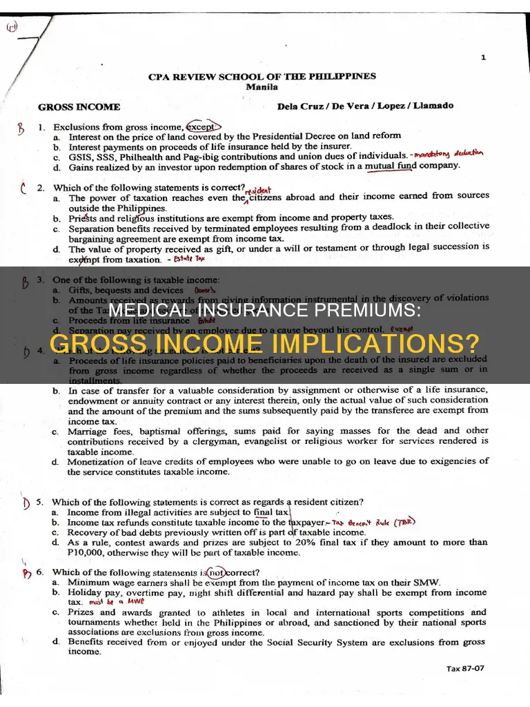 do medical insurance premiums count as gross income