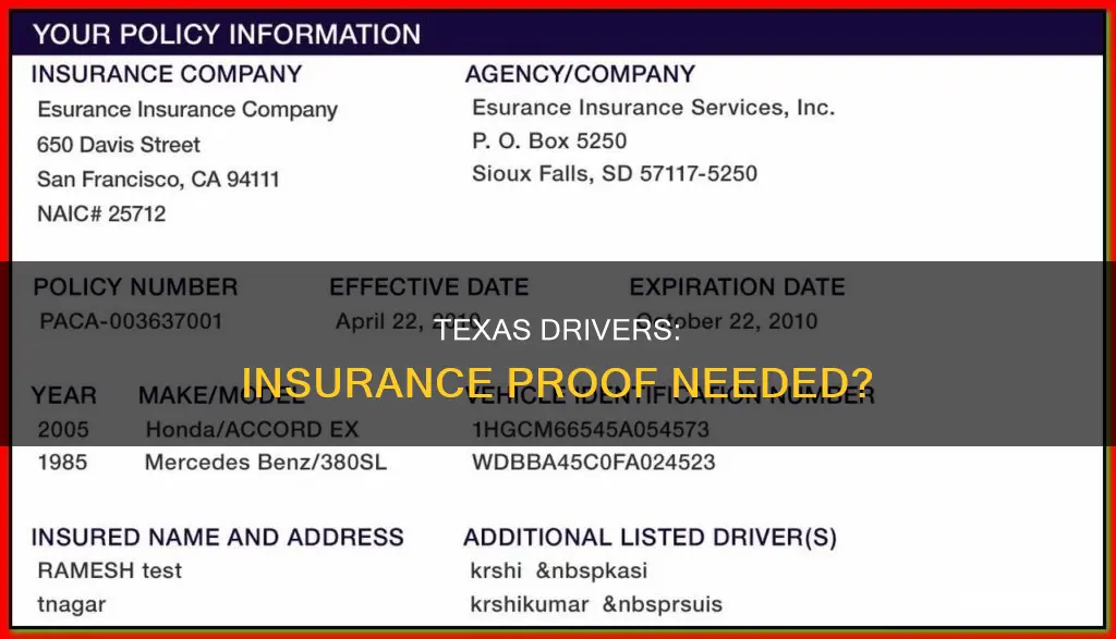 do you have to carry proof of insurance in Texas