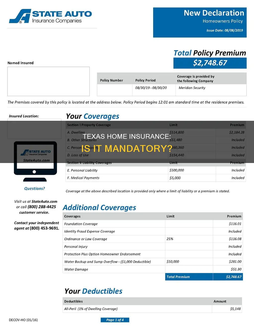 do you have to have house insurance in Texas