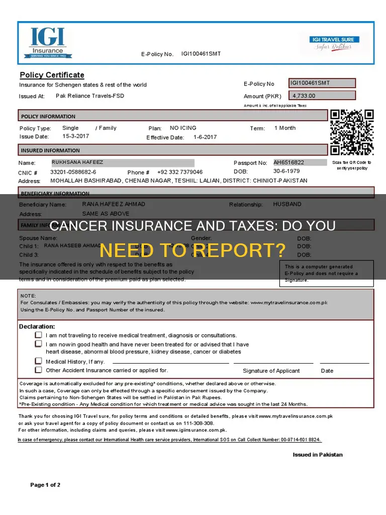 do you have to report cancer insurance on taxes