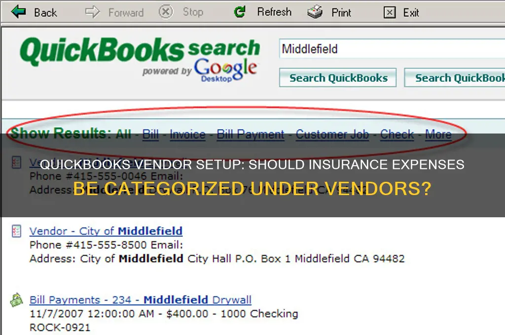 do you put insurance under vendor in quickbooks
