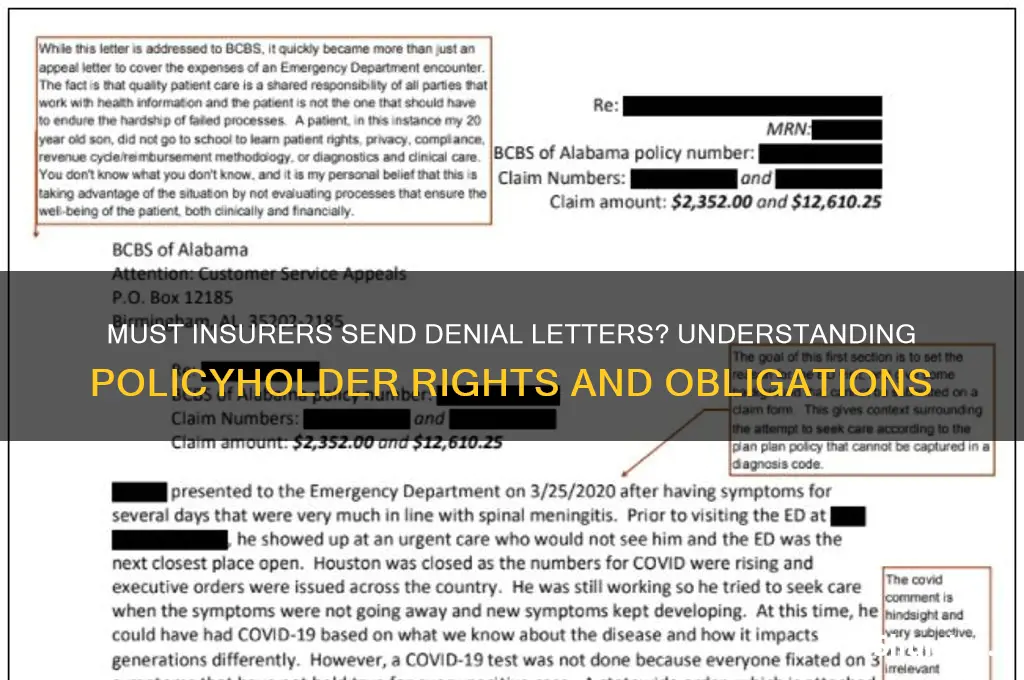 does a denial letter in insurance have to be sent