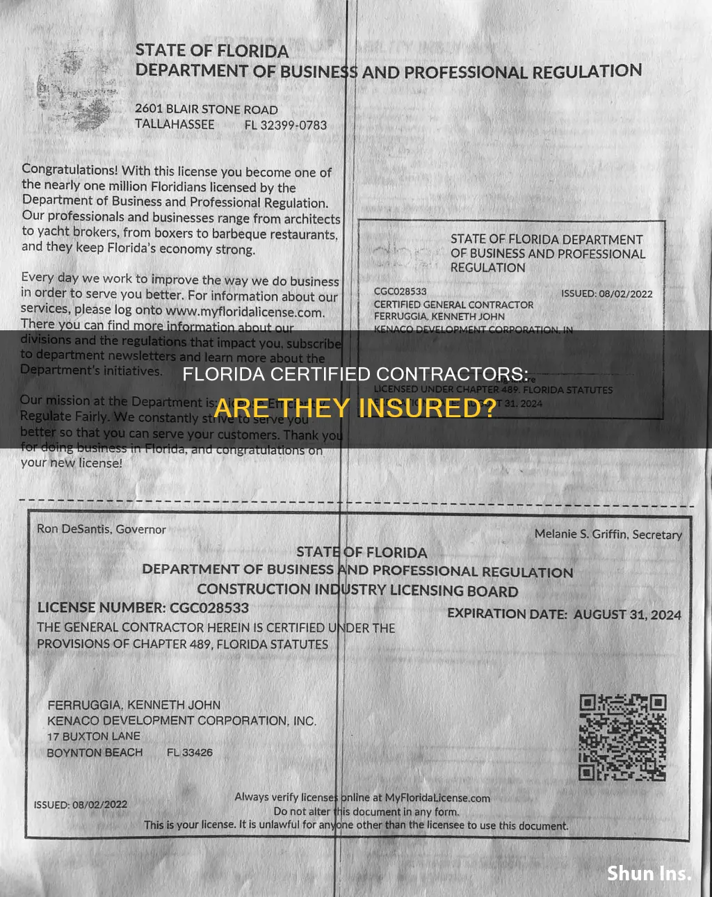 does a florida certified contractor have to be insured