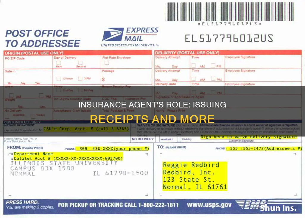 does a insurance agent issue receipts