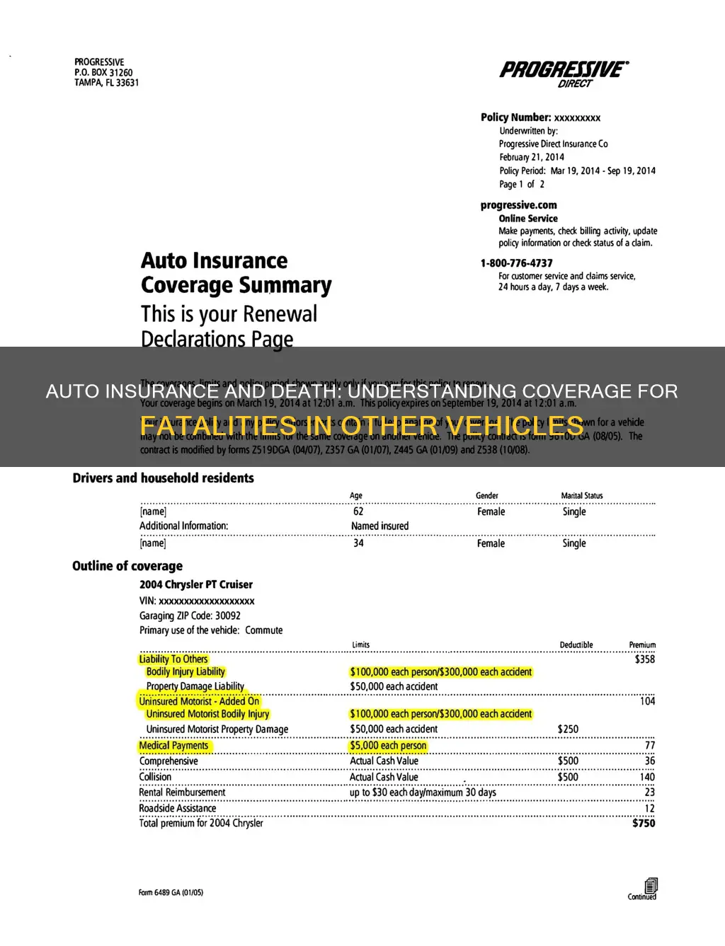 does auto insurance cover death in another vehicle