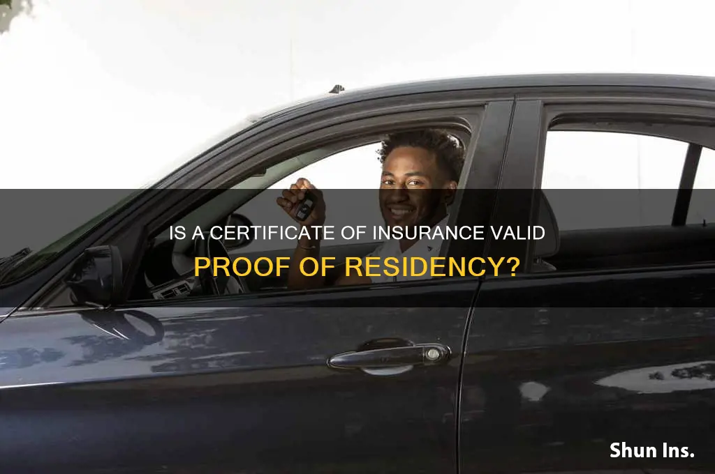 does certificate of insurance count as proof of residency