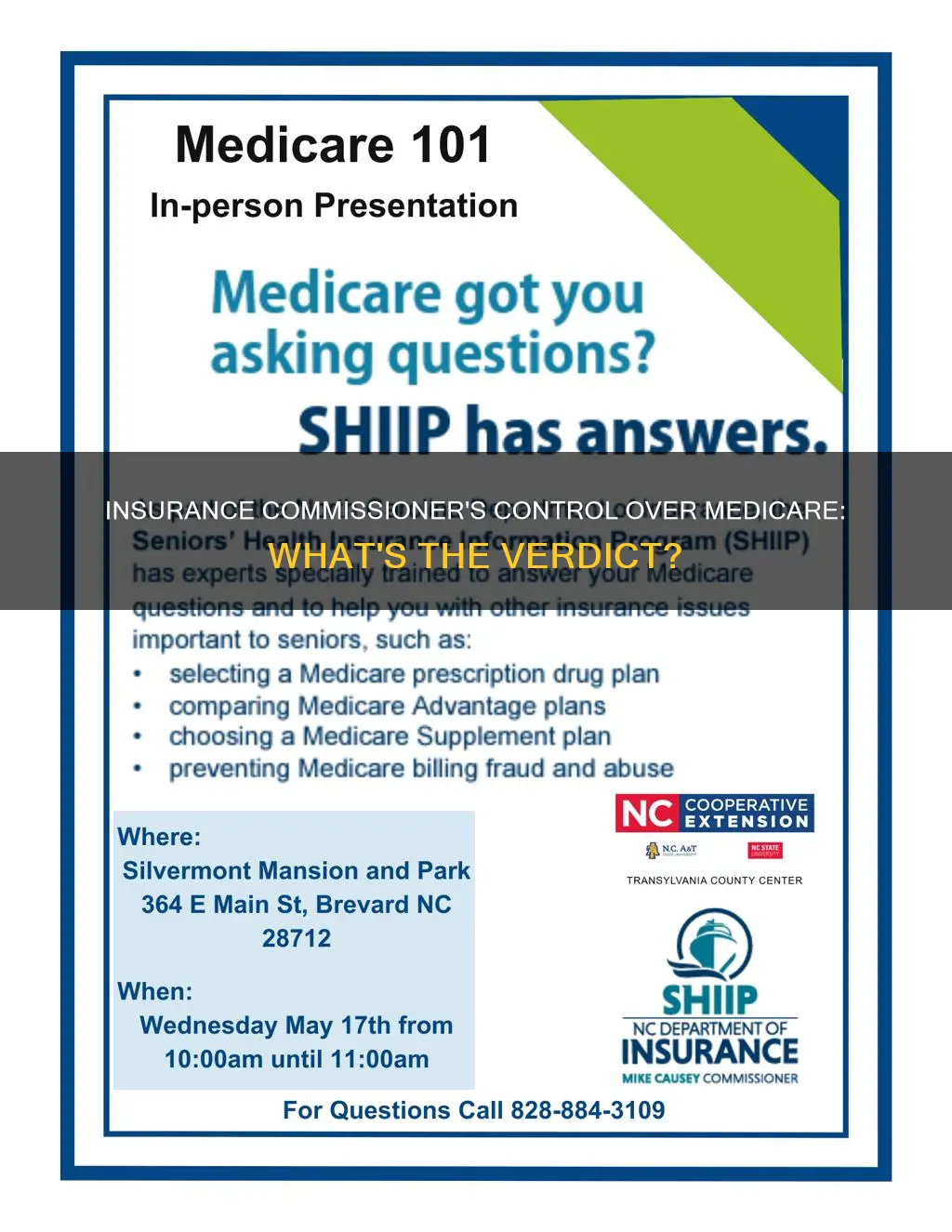 does insurance commissioner have any control over medicare
