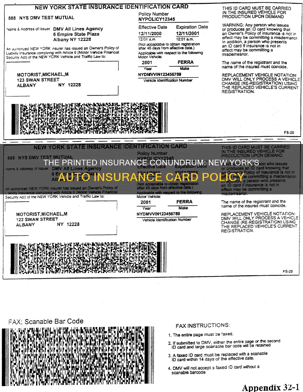 does ny allow printed auto insurance cards