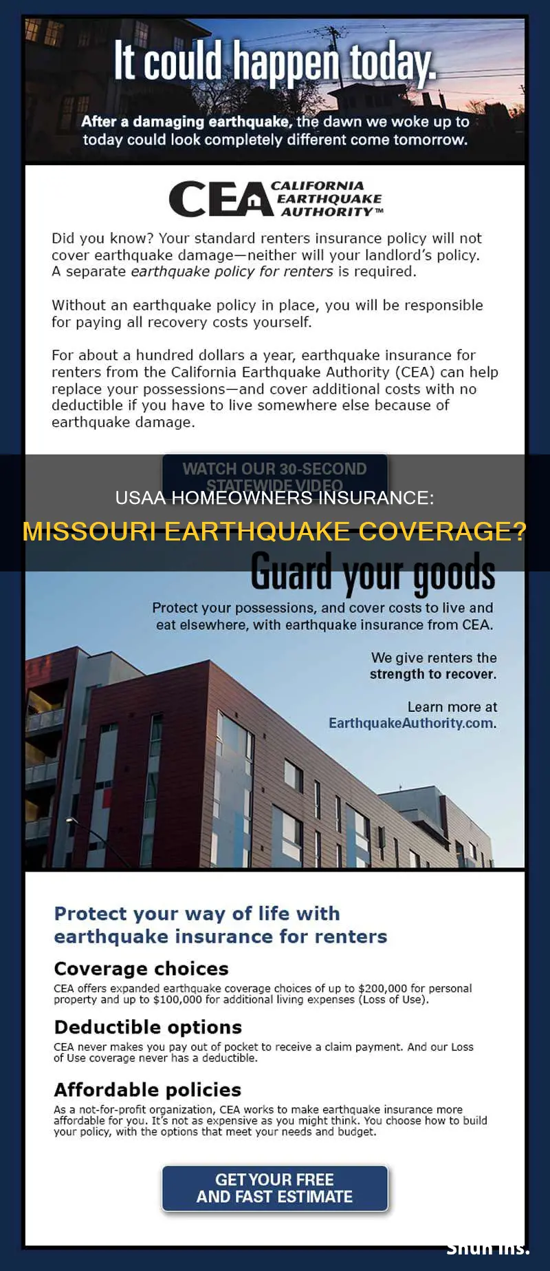 does usaa homeowners insurance cover earthquake damage in Missouri