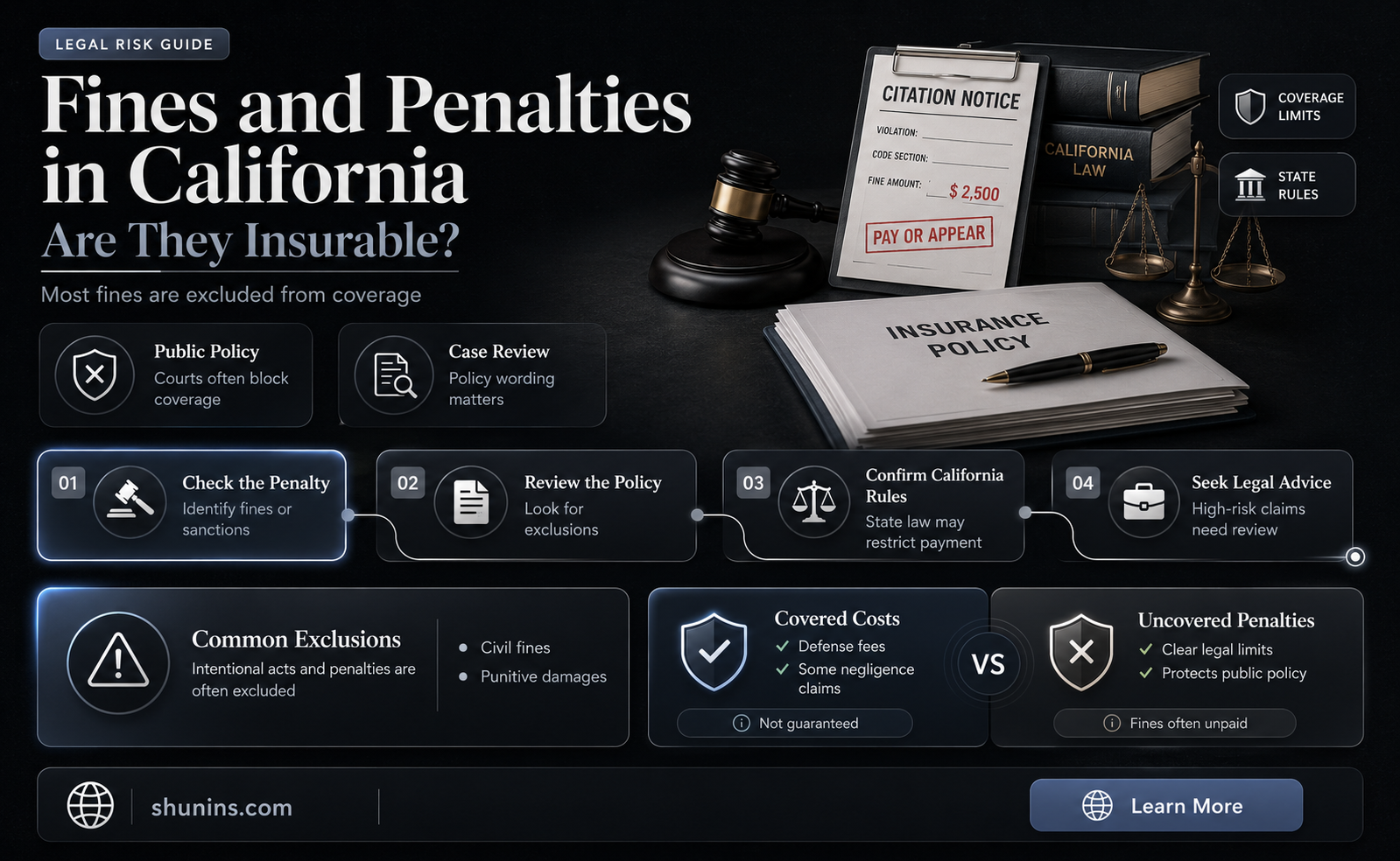are fines and penalties insurable in california