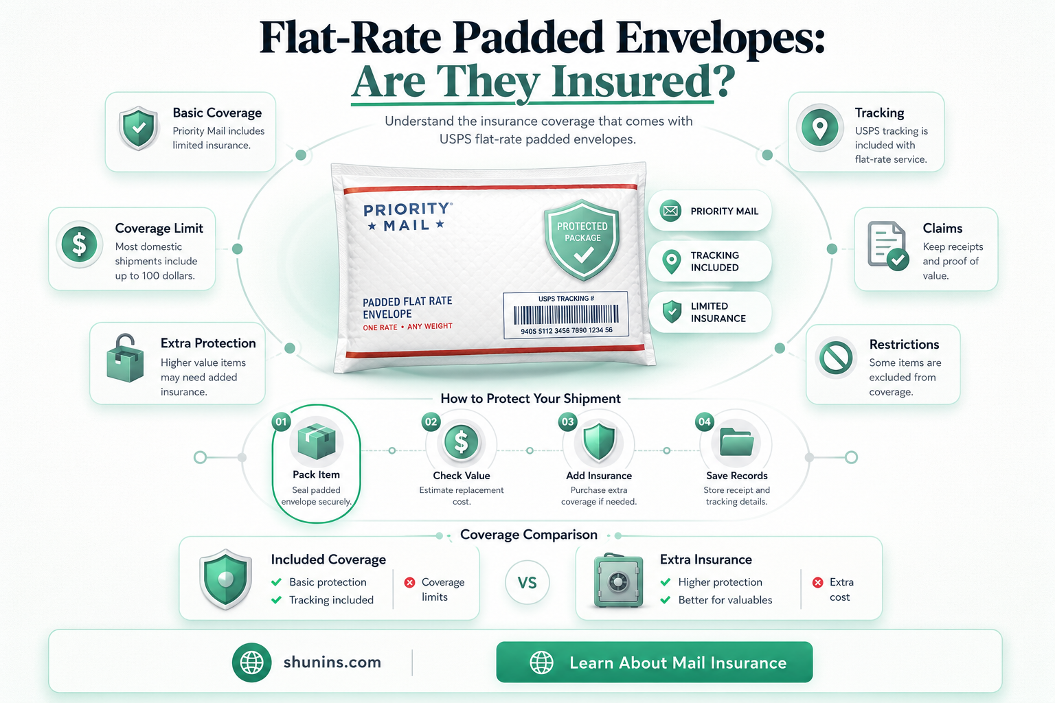 are flat rate padded envelopes insured