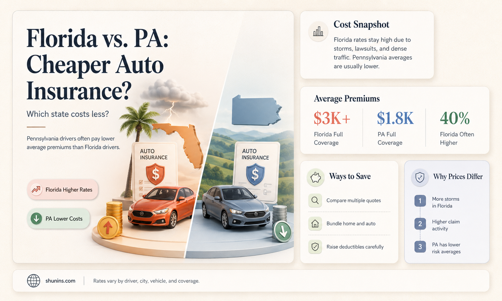 are florida auto insurance rates cheaper than pa