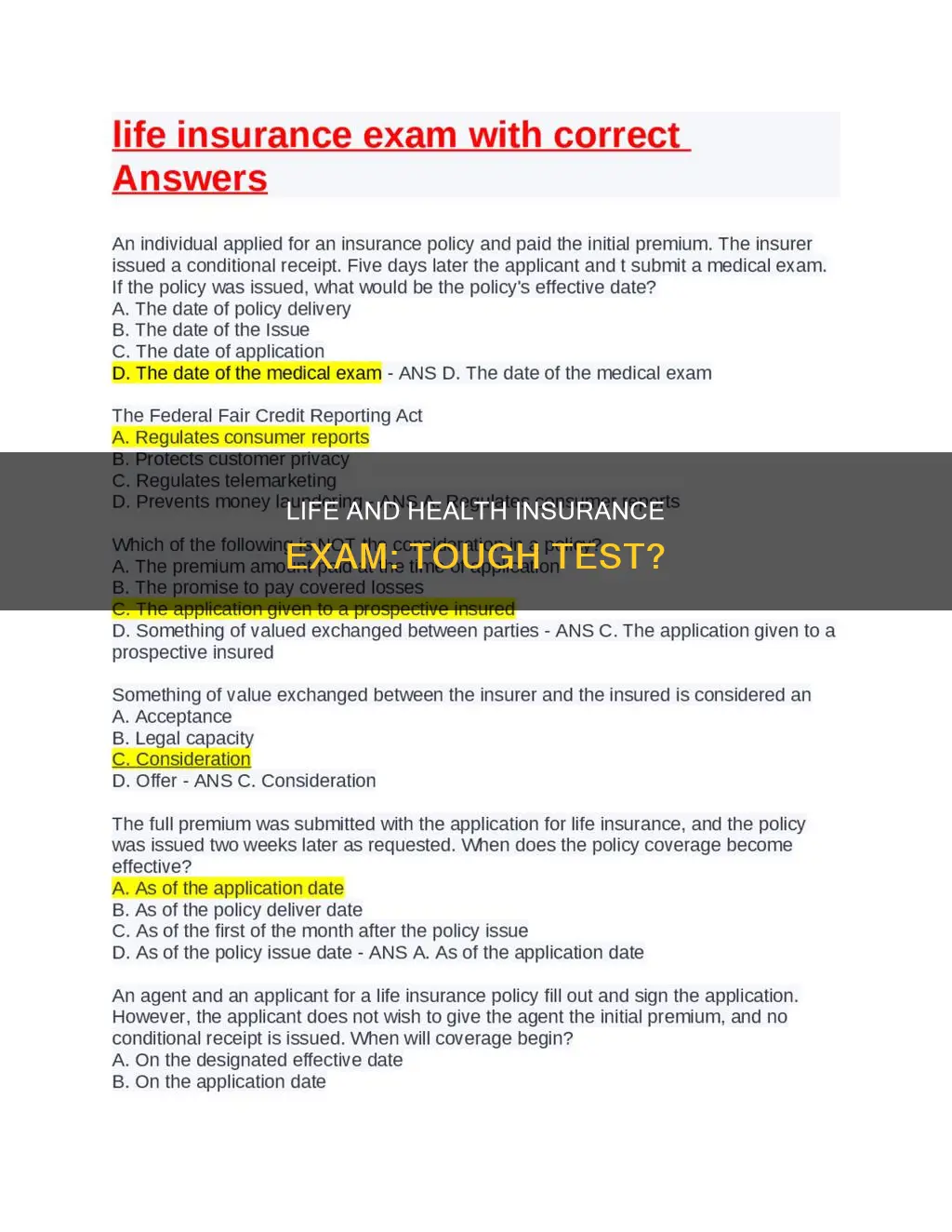 how difficult is the life and health insurance exam