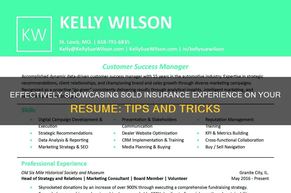 how do i say sold insurance on resume