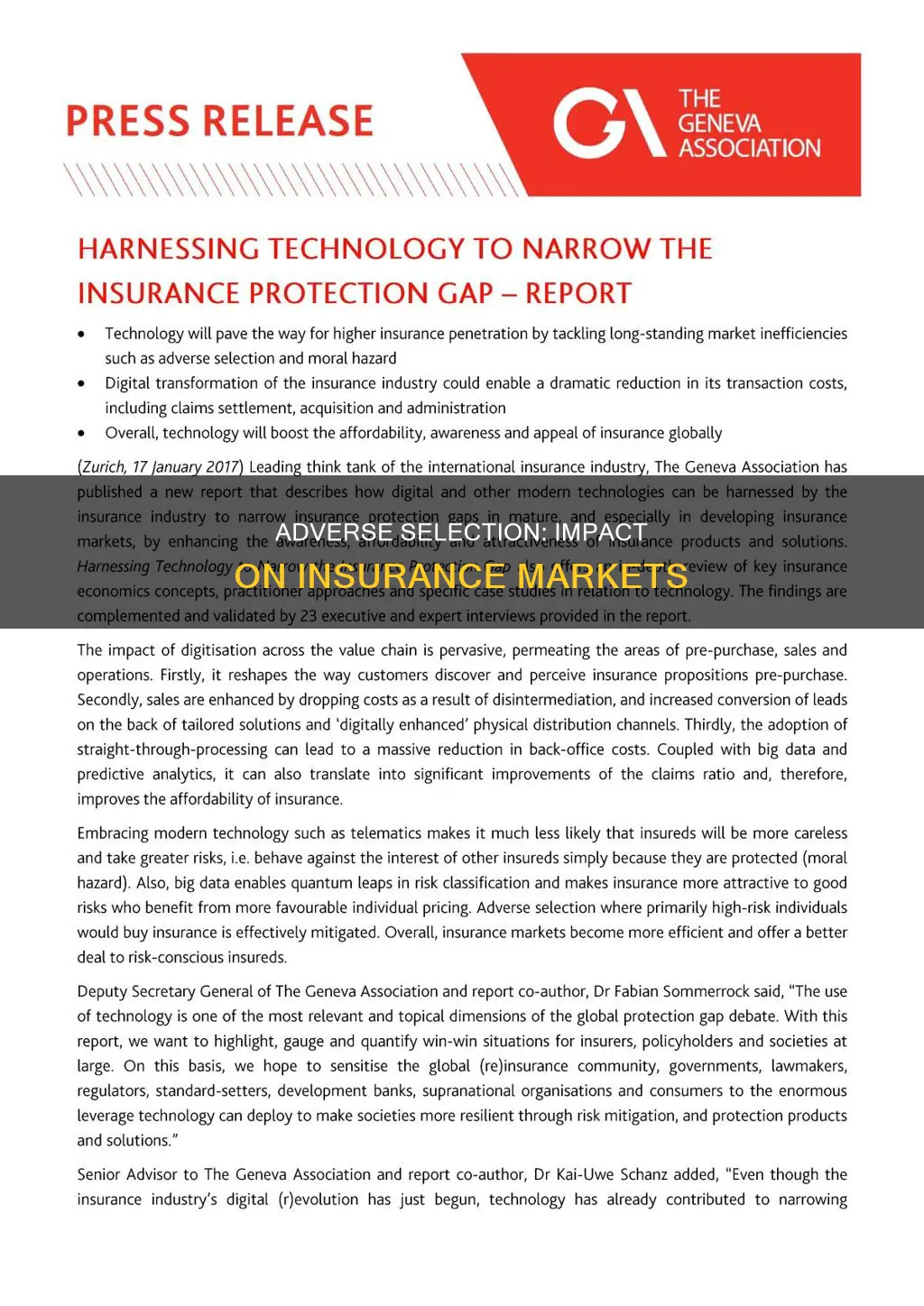 how does adverse selection affect the insurance market