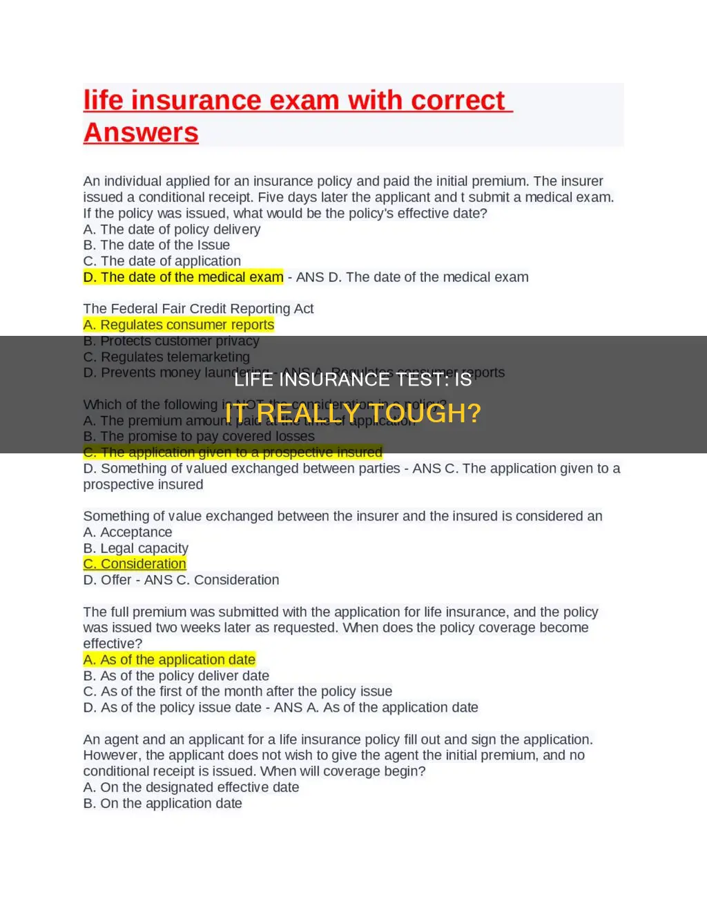 how hard is the life insurance test