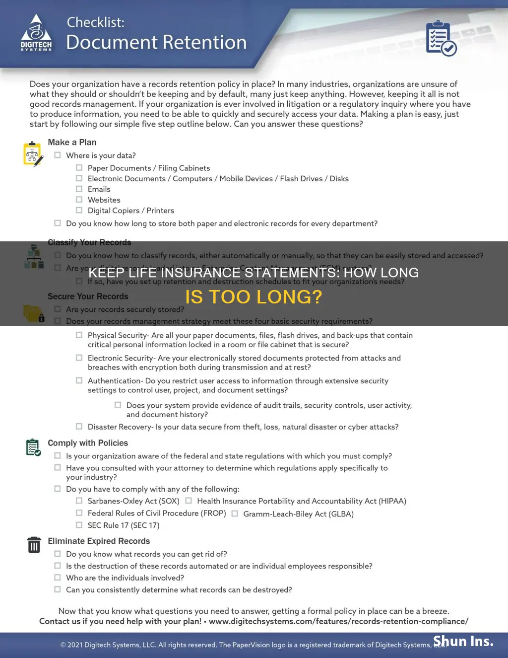 how long to keep life insurance statements