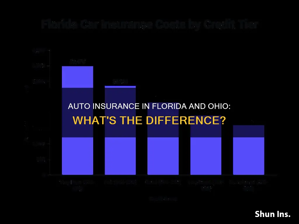 how much does florida auto insurance differ from ohio