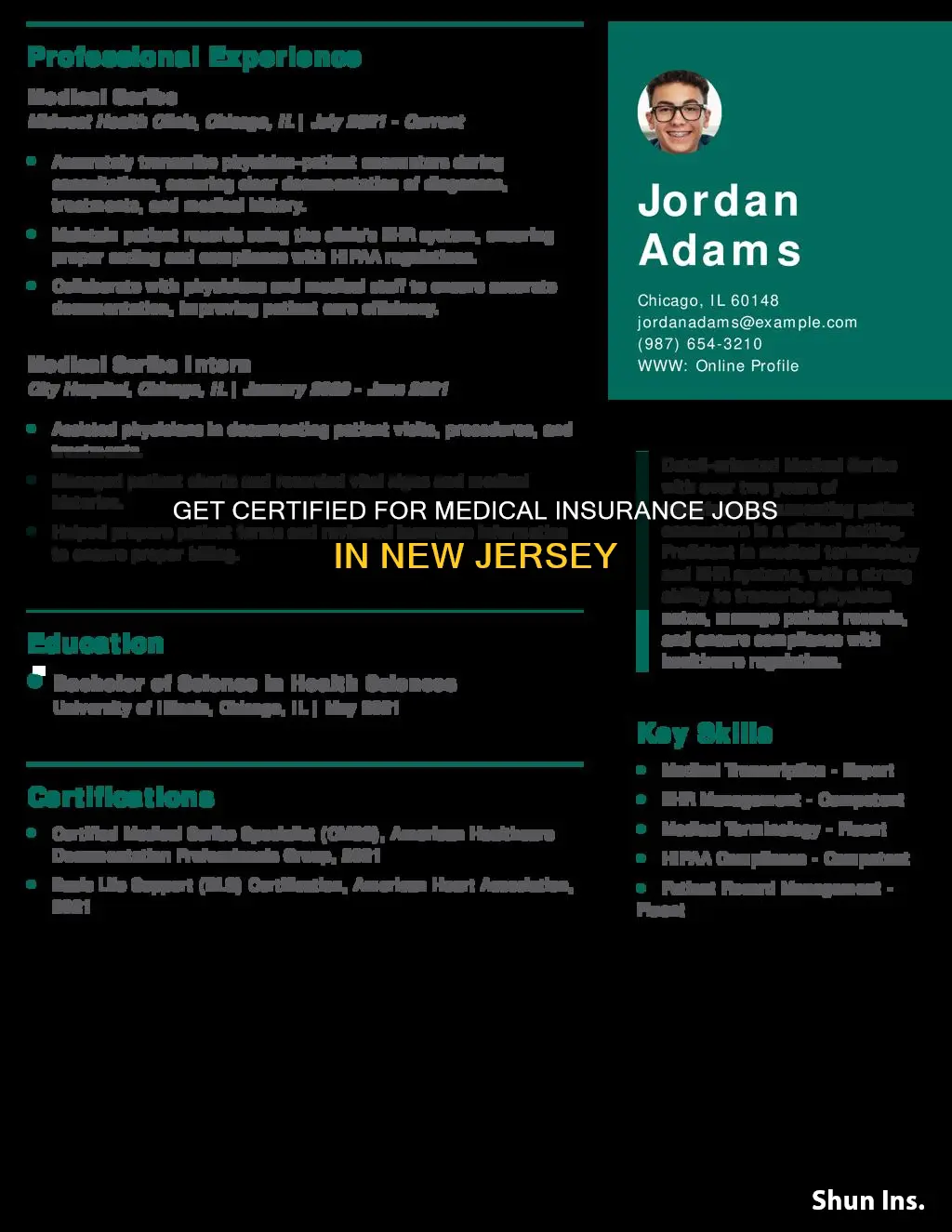 how to become certified for medical insurance jobs nj
