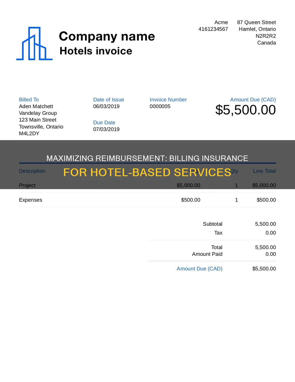 how to bill insurance for services rendered at a hotel