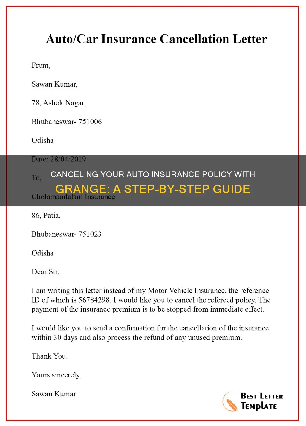 how to cancel an auto insurance policy grange