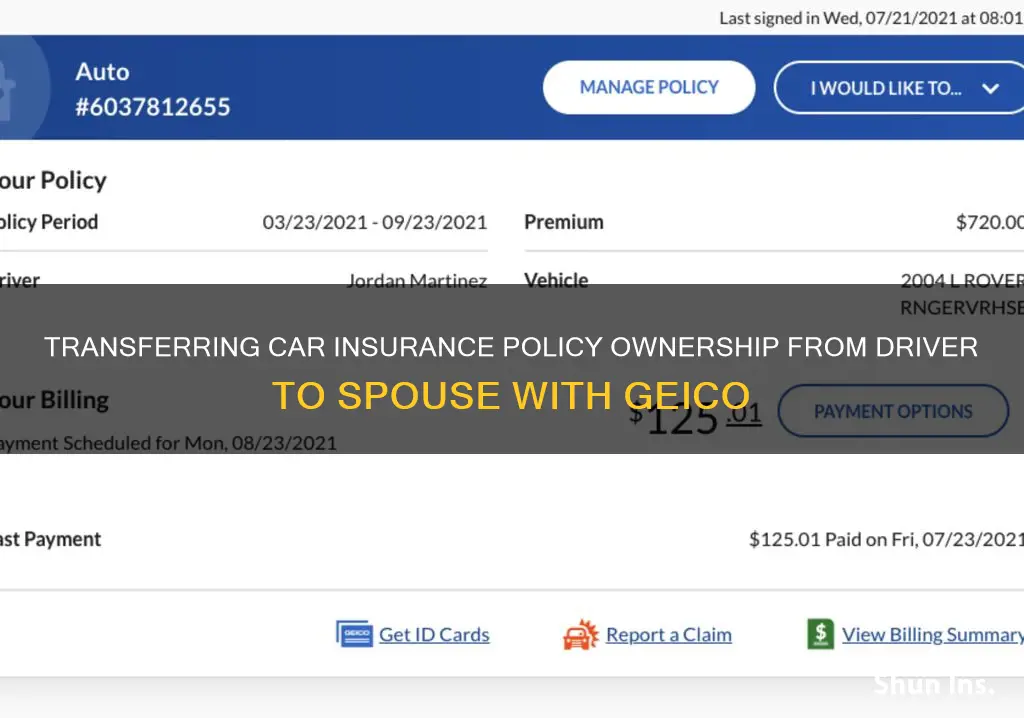 how to change driver to spouse on geico insurance