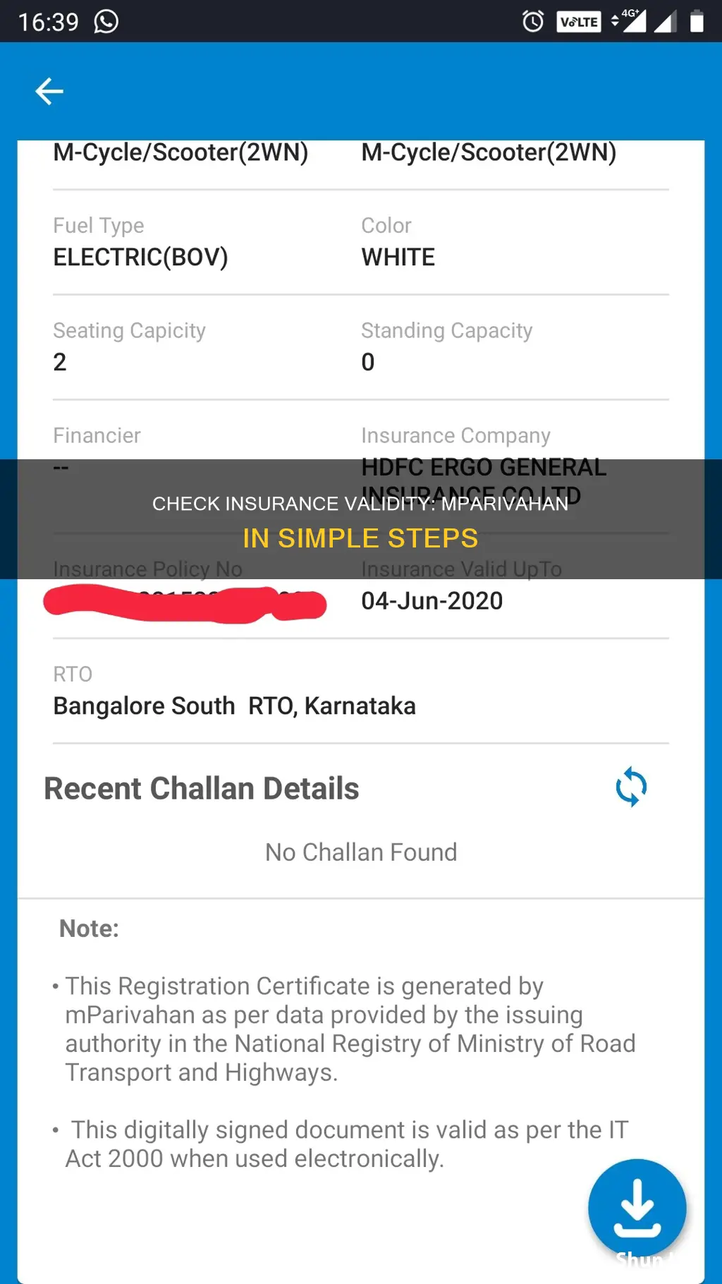 how to check insurance validity on mparivahan