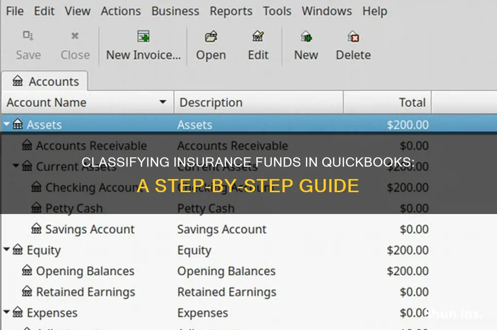 how to classify insurance funds in quickbooks