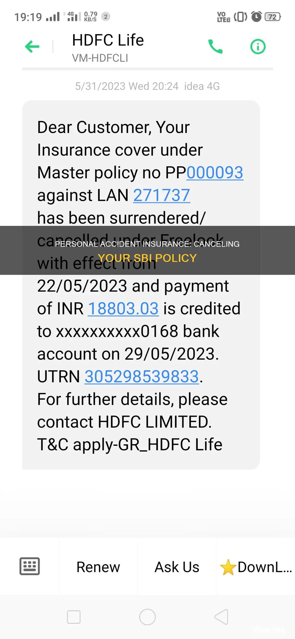 how to close sbi personal accident insurance