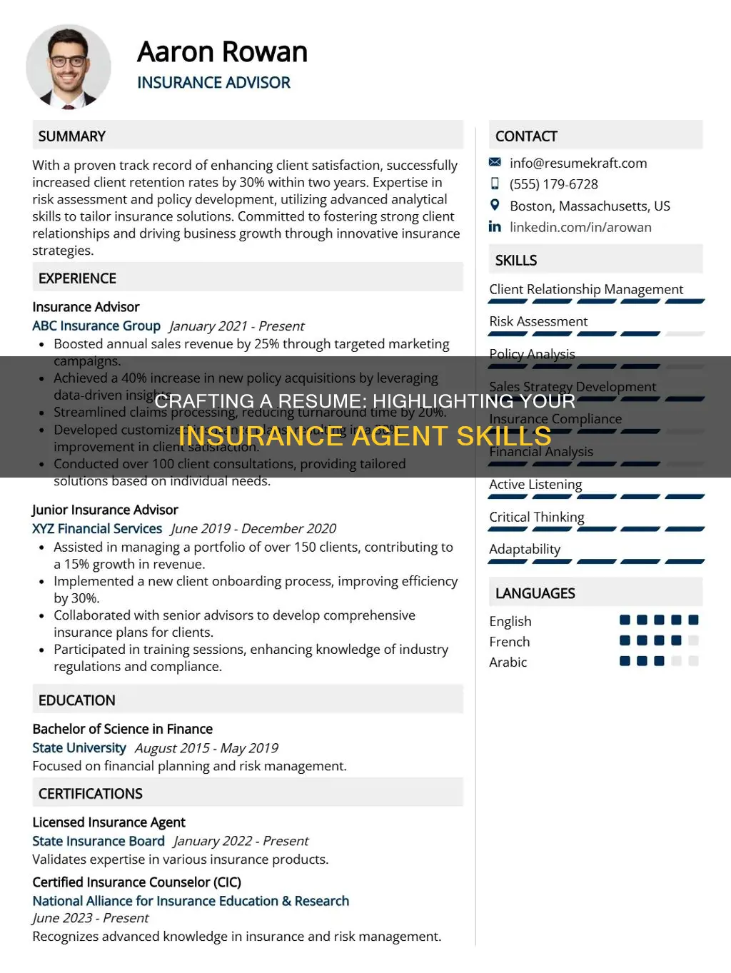 how to describe insurance agent on resume