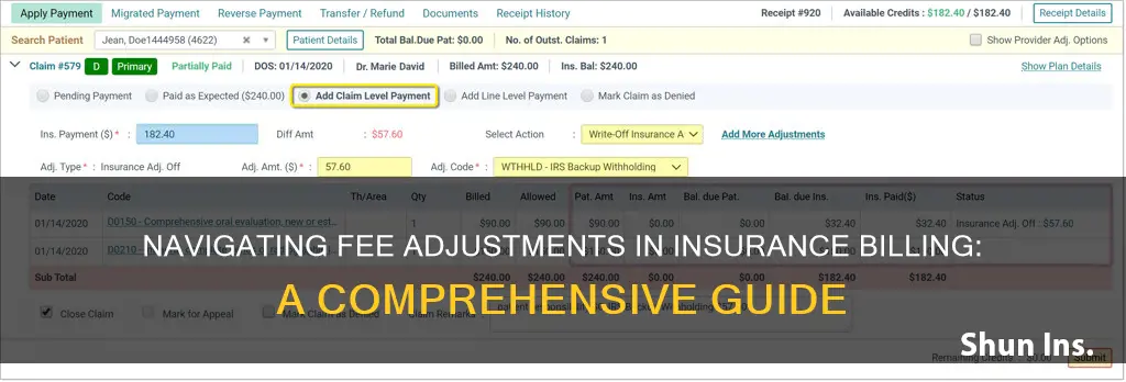 how to do fee adjustment when billing insurance