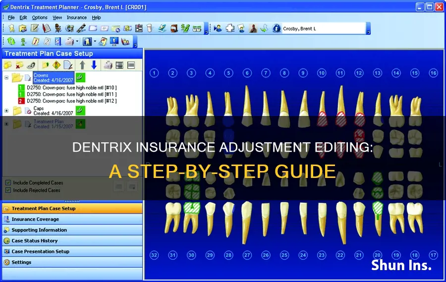 how to edit insurance adjustment on dentrix