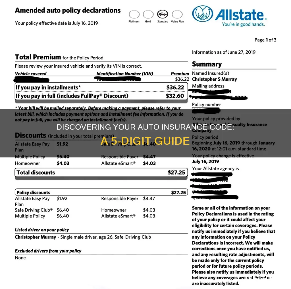 how to find 5 digitcode for auto insurance co