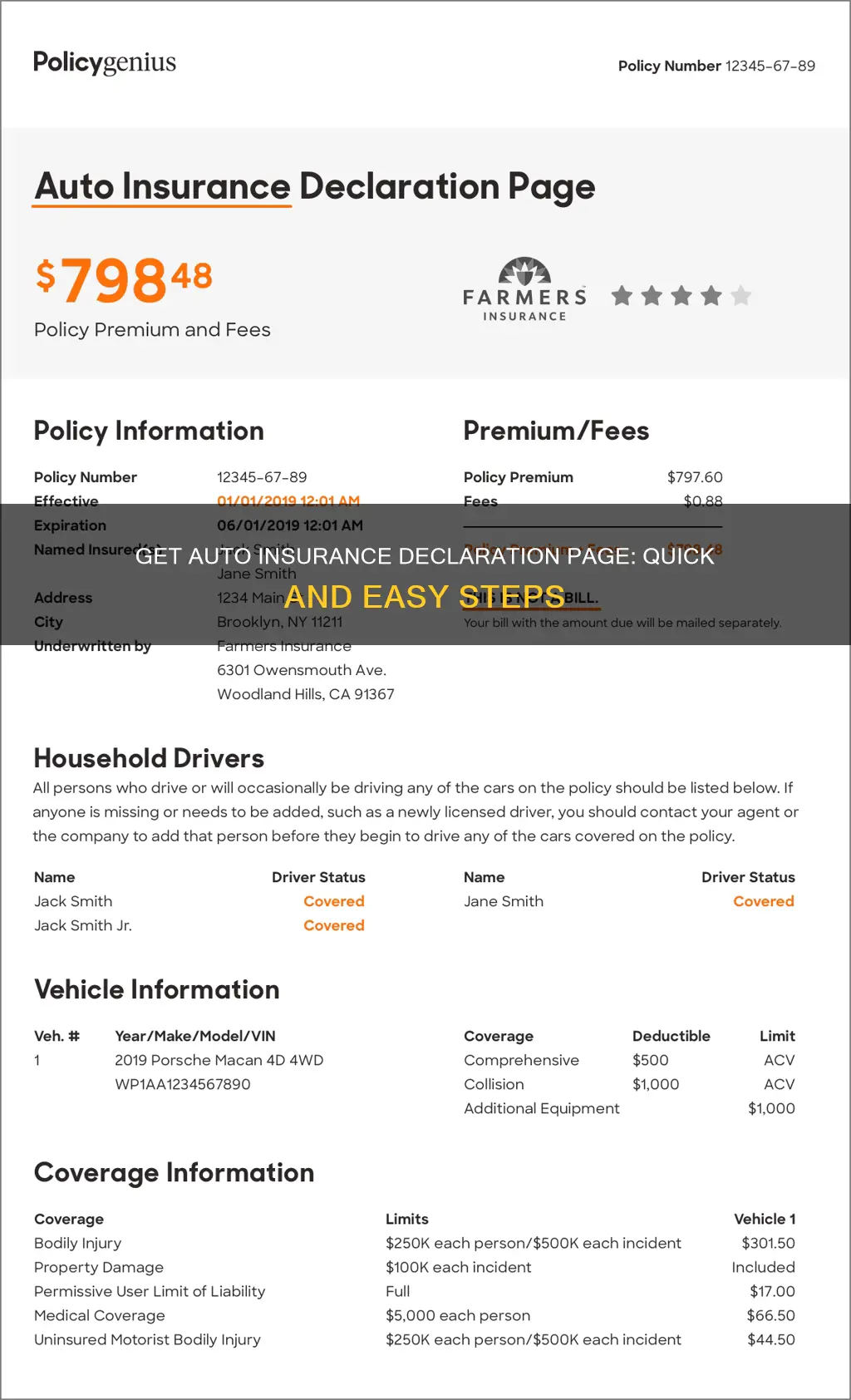 how to getdeclaration page auto insurance