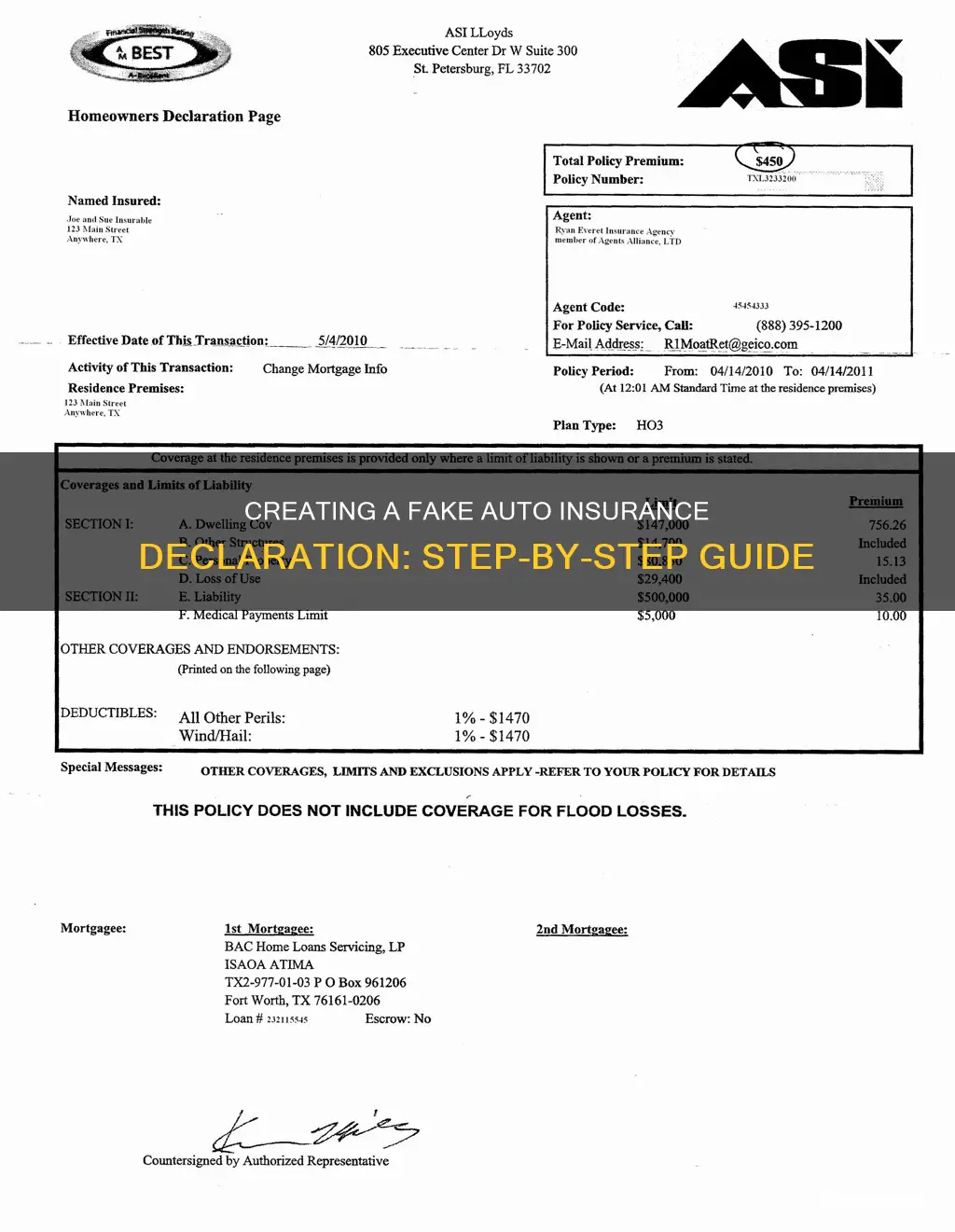 how to make a fake auto insurance declaration page