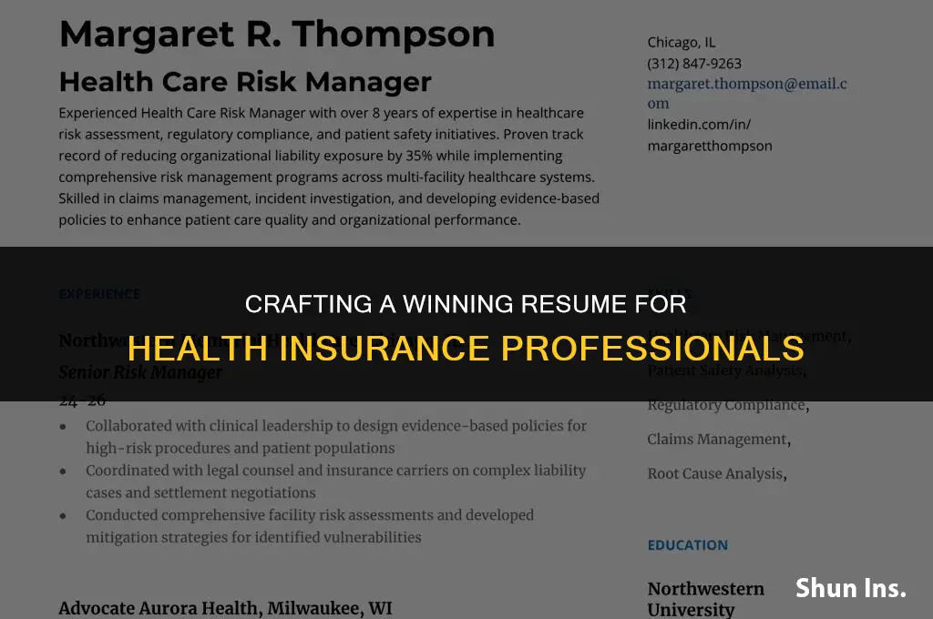 how to make resume for health insurance