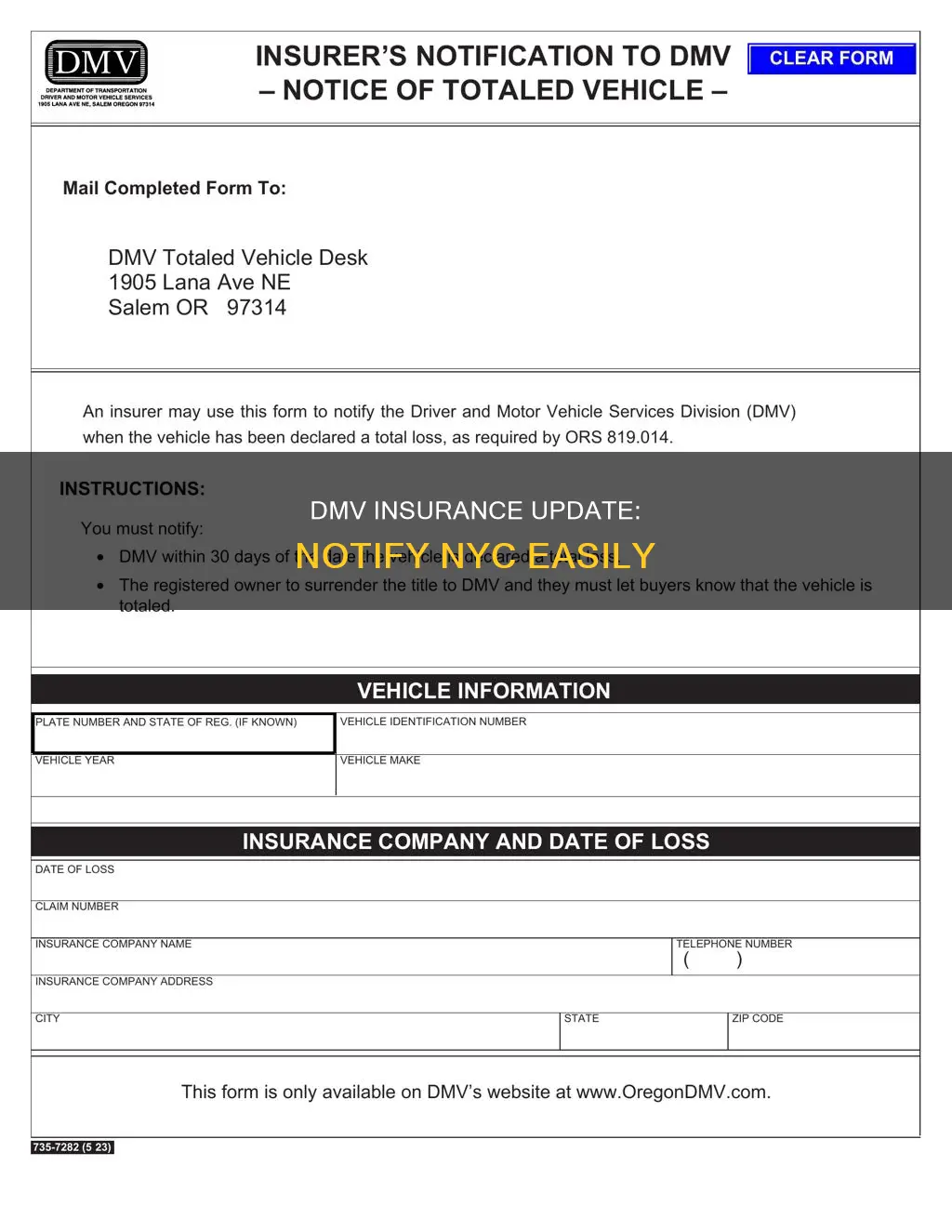 how to notify nyc dmv insurance change