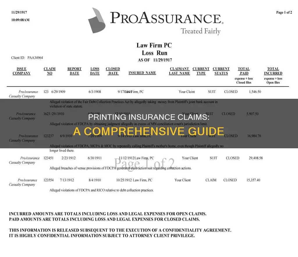 how to print all vlaims fom the insurance again report