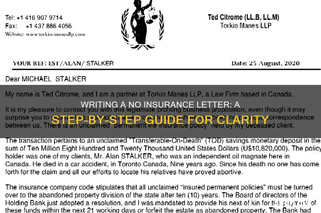 how to write a letter stating i have no insurance