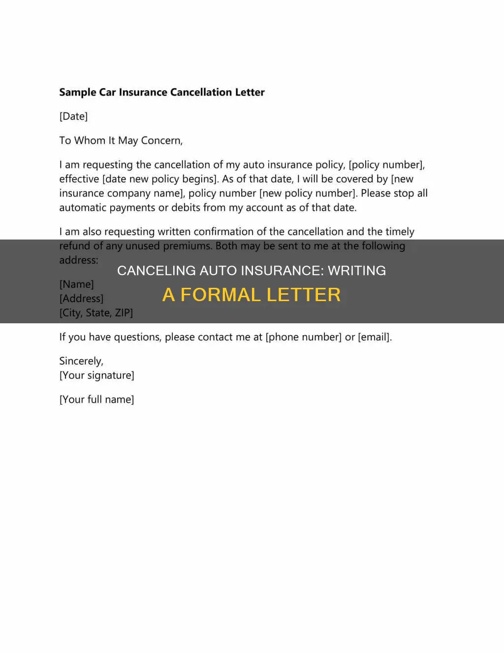 how to write a letter to cancel auto insurance