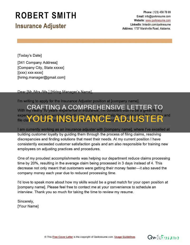 how to write a letter to insurance adjuster