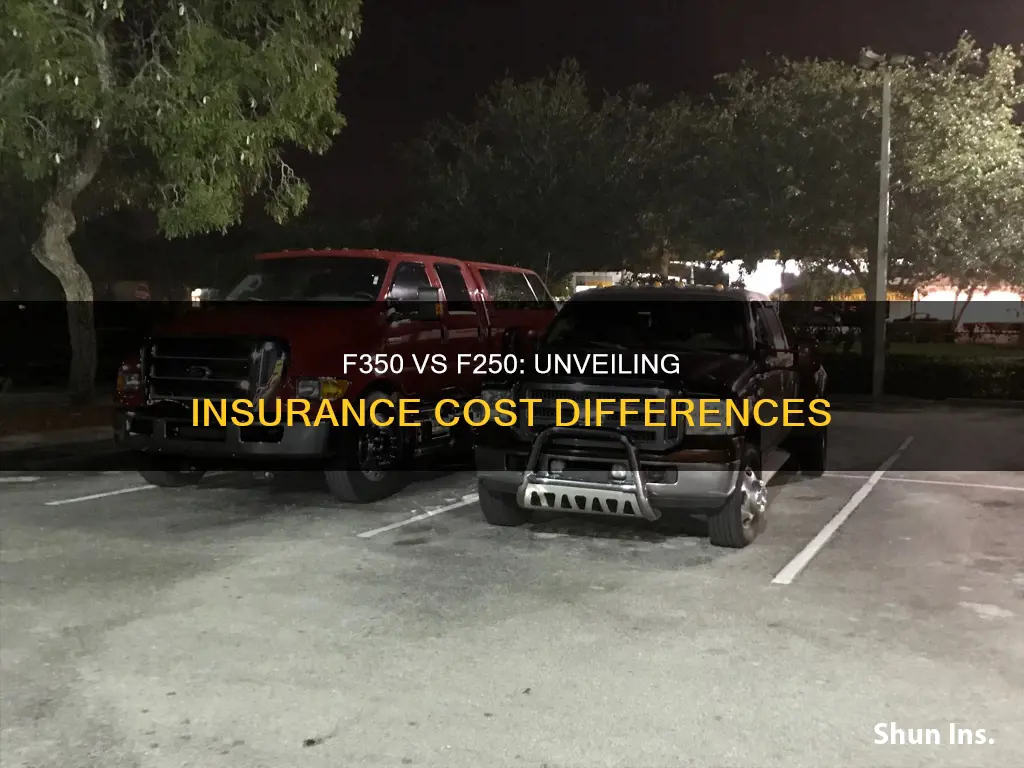 how uch higher is insurance for a f350 vs f250